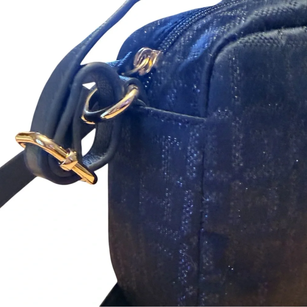 Tommy Hilfiger Dark Navy Monogram Crossbody Bag Adjustable Strap Gold Hardware